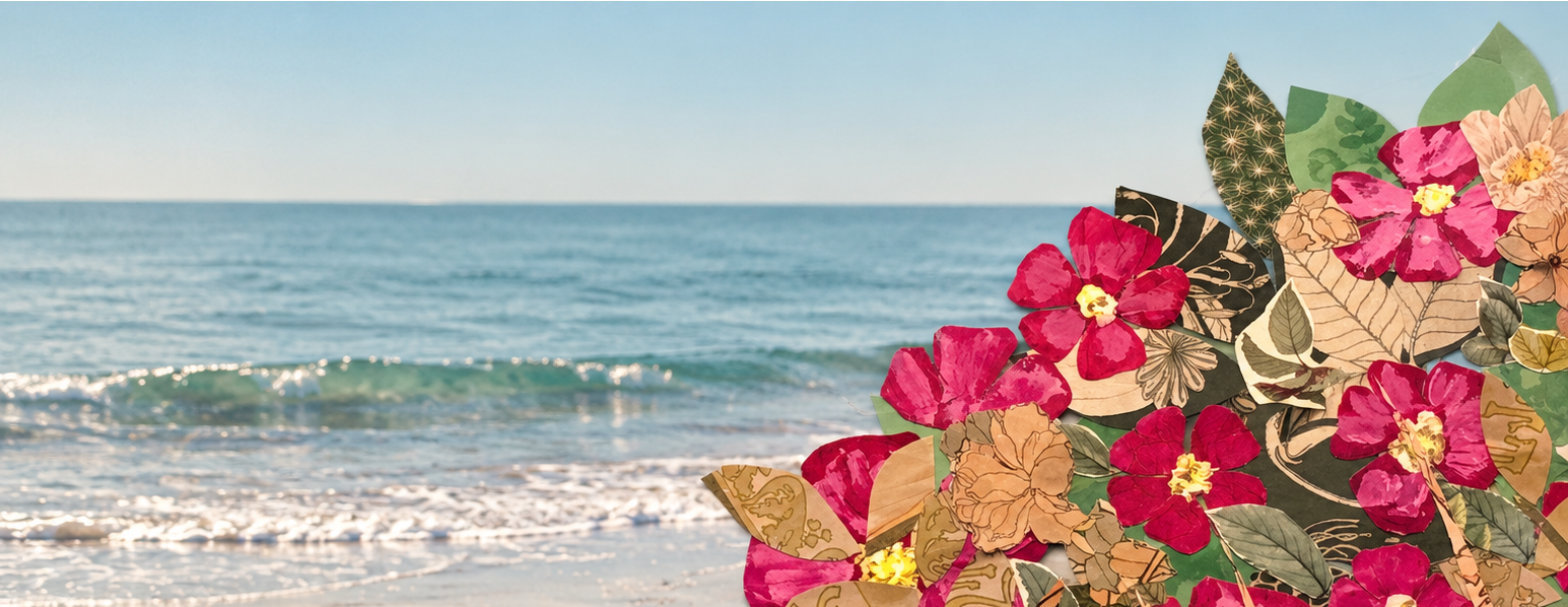 Beach and floral collage artwork